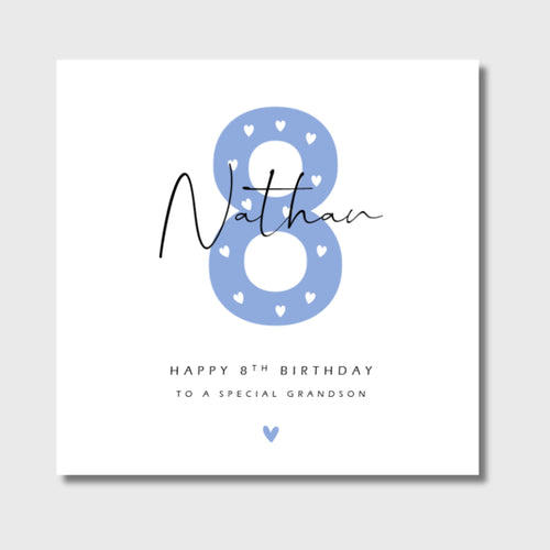 Personalised 8th Birthday Card Blue Number Boy Girl