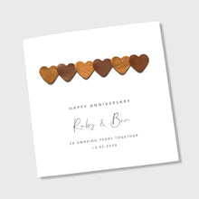 Load image into Gallery viewer, Personalised Anniversary Card All Milestones Wedding Anniversary Leather Hearts