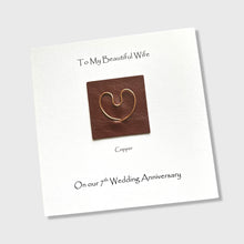Load image into Gallery viewer, 7th Wedding Anniversary Card, Copper Heart, Him Her