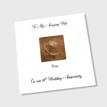 Load image into Gallery viewer, 19th Wedding Anniversary Card, Bronze Wire Heart on Leather