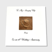 Load image into Gallery viewer, 19th Wedding Anniversary Card, Bronze Wire Heart on Leather