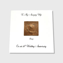 Load image into Gallery viewer, 19th Wedding Anniversary Card, Bronze Wire Heart on Leather