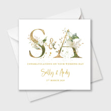 Load image into Gallery viewer, Personalised Wedding Day Card, Golden Floral