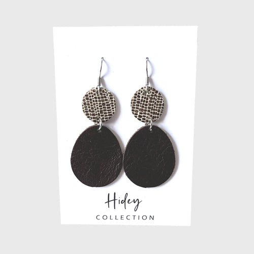 Leather Teardrop Earrings Dark Brown and Metallic Bronze with Stainless Steel Hooks