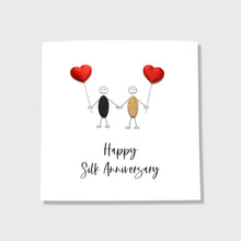 Load image into Gallery viewer, Silk Anniversary Card, 12th Wedding Anniversary, Matchstick People