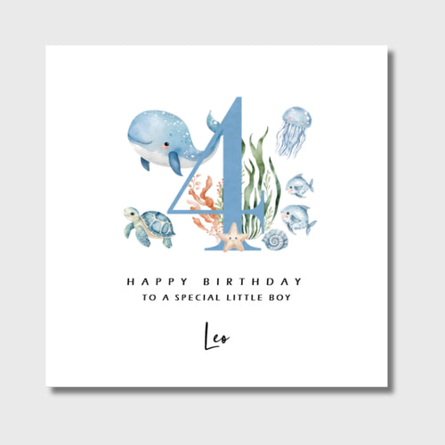 Personalised 4th Birthday Card Under the Sea Birthday Card Boy Girl Son Grandson Nephew