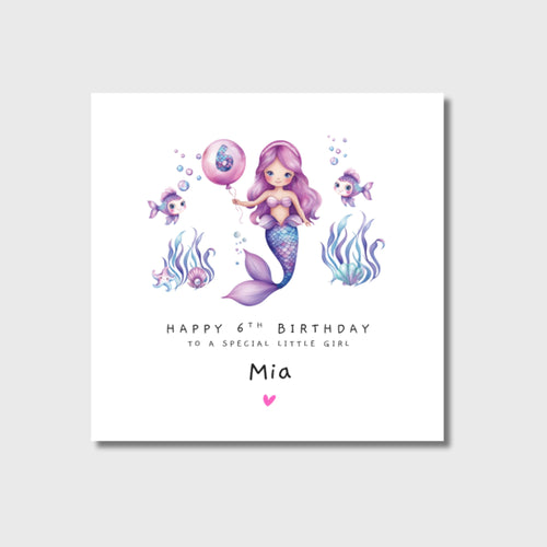 Personalised 6th Birthday Card Mermaid Girl Daughter Granddaughter Sister Niece