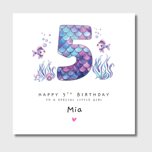 Personalised 5th Birthday Card Mermaid Scales Girl Daughter Granddaughter Sister Niece