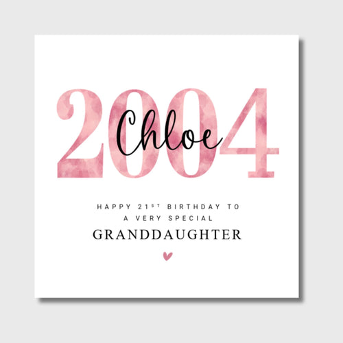 21st Birthday Card Personalised Daughter Granddaughter Sister Niece Friend 2004