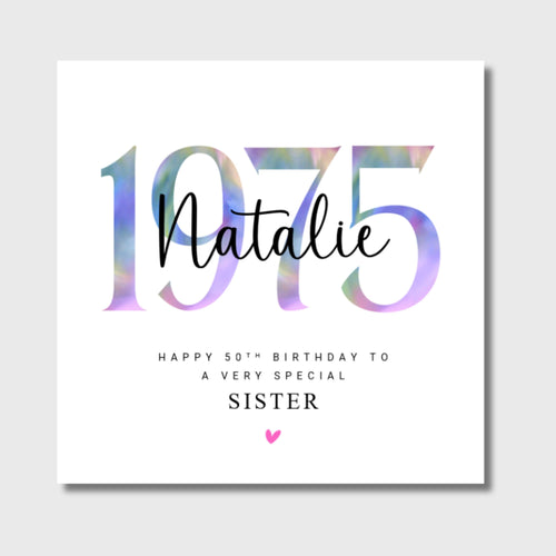 Personalised 50th Birthday Card Sister, Daughter, Grandmother 1975