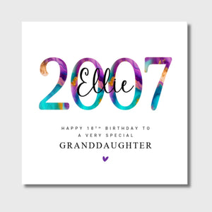 18th Birthday Card Personalised Niece Granddaughter Friend Sister Daughter 2007