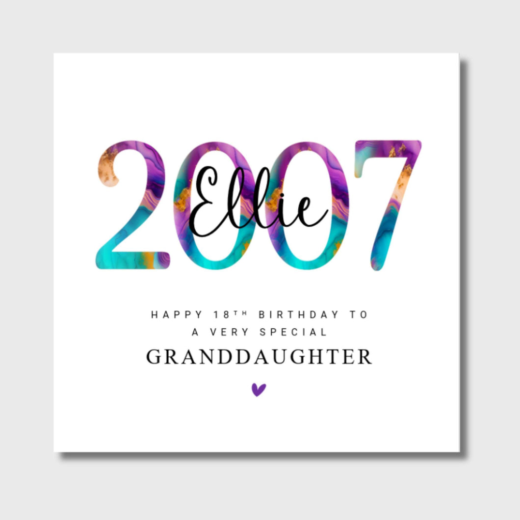 18th Birthday Card Personalised Niece Granddaughter Friend Sister Daughter 2007