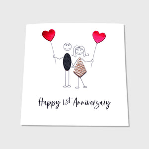 1st Wedding Anniversary Card Paper Anniversary Card Wife Husband Him Her Couple Friends