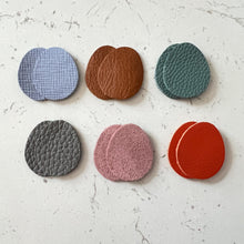 Load image into Gallery viewer, Leather Oval Earring Blanks Leather Die Cut Earring Shapes 12 Pieces 6 Pairs Blue Tan Orange Grey