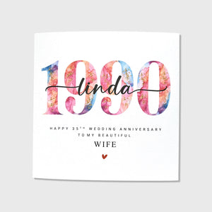 Personalised 35th Wedding Anniversary Card Coral Anniversary Wife Husband Him Her