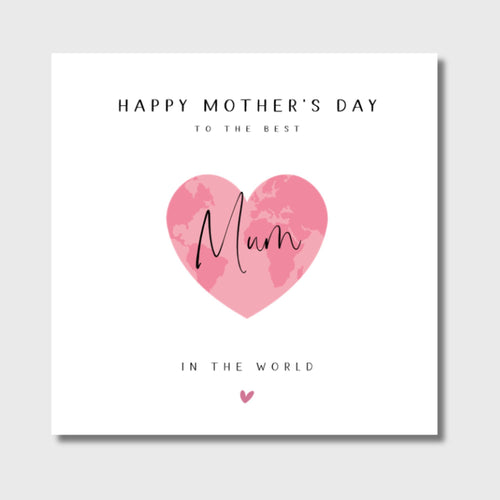 Mother's Day Card Mumma Pink World Map Heart Mummy Mum Mammy Mam
