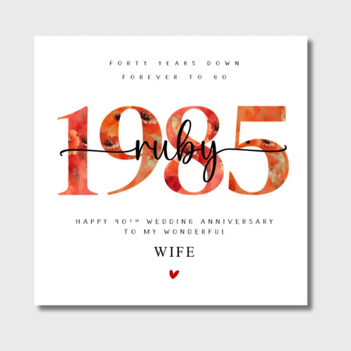 40th Wedding Anniversary Card 1985 Ruby 40 Years Down Ruby Anniversary