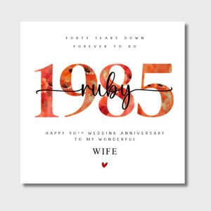 40th Wedding Anniversary Card 1985 Ruby 40 Years Down Ruby Anniversary