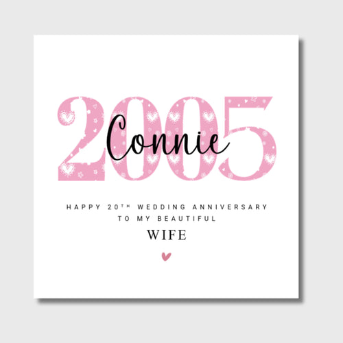Personalised 20th Wedding Anniversary Card 2005 Him Her Husband Wife