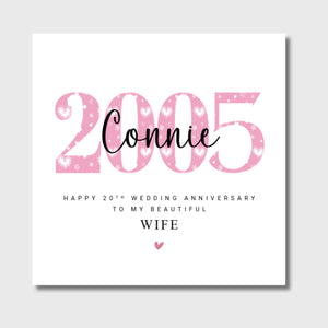 Personalised 20th Wedding Anniversary Card 2005 Him Her Husband Wife