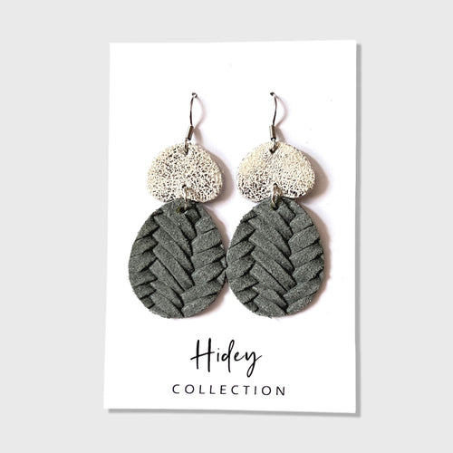 Leather Teardrop Earrings Seafoam Green and Metallic Silver with Stainless Steel Hooks
