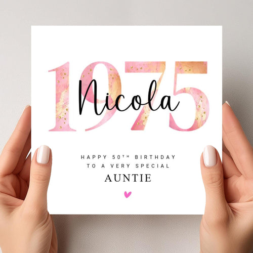 Personalised 50th Birthday Card Sister, Daughter, Auntie 1975