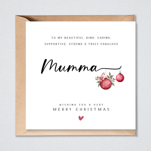 Mumma Christmas Card Red Baubles Xmas Card Mama Mum Mam Mummy