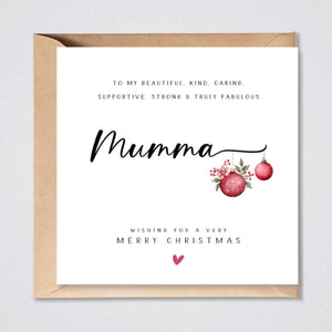 Mumma Christmas Card Red Baubles Xmas Card Mama Mum Mam Mummy