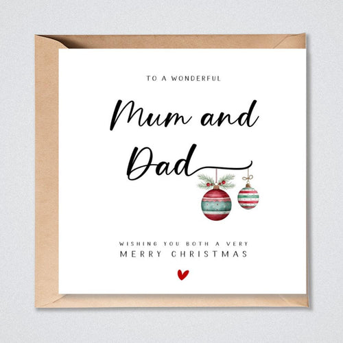 Mum and Dad Christmas Card Xmas Baubles