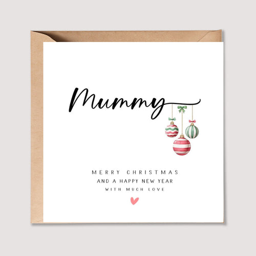 Mummy Christmas Card Green Red Baubles Xmas Card Mama Mum Mam Mummy