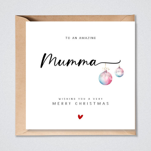 Mumma Christmas Card Pastel Baubles Xmas Card for Mum