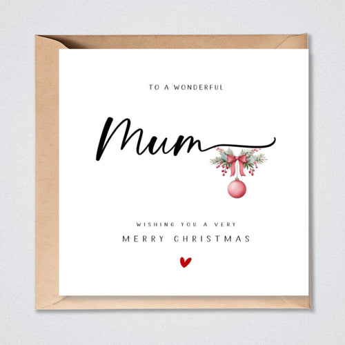 Mum Christmas Card Pink Baubles Xmas Card Mum