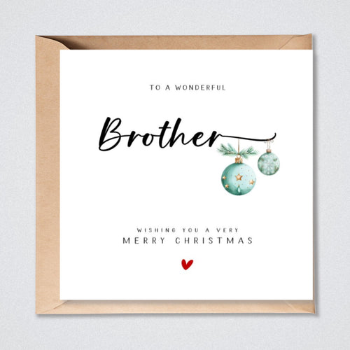Brother Christmas Card Green Baubles Xmas Card Brother