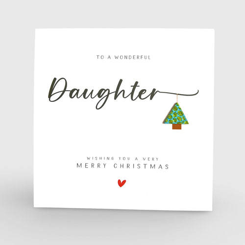 Daughter Christmas Card Leather Xmas Tree Bauble Card