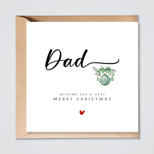 Dad Christmas Card Green Bauble Xmas Card for Dad