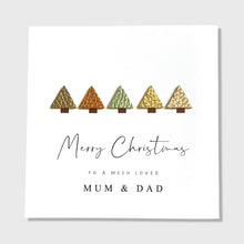 Load image into Gallery viewer, Christmas Card Mum and Dad, Leather Trees