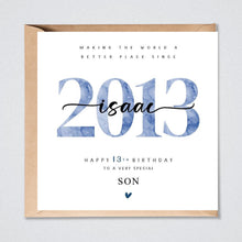 Load image into Gallery viewer, Personalised 13th Birthday Card, 2013, Son, Grandson, Nephew, Godson