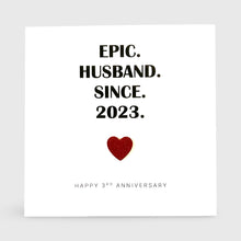 Load image into Gallery viewer, 3rd Wedding Anniversary Card, Leather Anniversary Epic Him Her