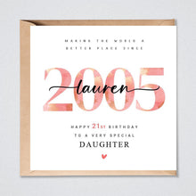Load image into Gallery viewer, Personalised 21st Birthday Card Granddaughter Daughter Sister 2005