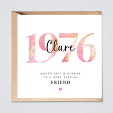 Load image into Gallery viewer, Personalised 50th Birthday Card, 1976 Friend Sister Mum