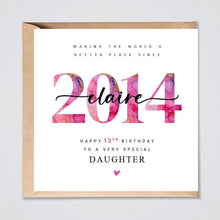 Load image into Gallery viewer, Personalised 12th Birthday Card, 2014, Daughter, Granddaughter, Niece, Sister