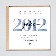 Load image into Gallery viewer, Personalised 14th Birthday Card, 2012, Son, Grandson, Nephew, Godson