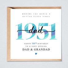 Load image into Gallery viewer, Personalised 75th Birthday Card, 1951, For Him, For Her