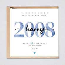 Load image into Gallery viewer, Personalised 18th Birthday Card, Nephew Son Grandson Friend Brother 2008
