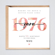 Load image into Gallery viewer, Personalised 50th Birthday Card, 1976, Sister, Daughter, Wife
