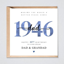 Load image into Gallery viewer, Personalised 80th Birthday Card 1946 Dad Grandad Brother Uncle Godfather