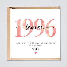 Load image into Gallery viewer, 30th Wedding Anniversary Card, Personalised 1996 Pearl Anniversary Him Her