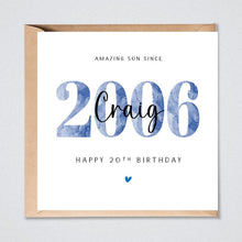 Load image into Gallery viewer, 20th Birthday Card Son, Personalised 2006, Grandson Brother Nephew Him