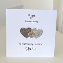 Load image into Gallery viewer, Personalised 3rd Anniversary Card, Leather Any Year, Him Her