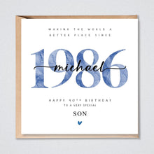 Load image into Gallery viewer, 40th Birthday Card Personalised, Son Husband Brother Grandson Him 1986